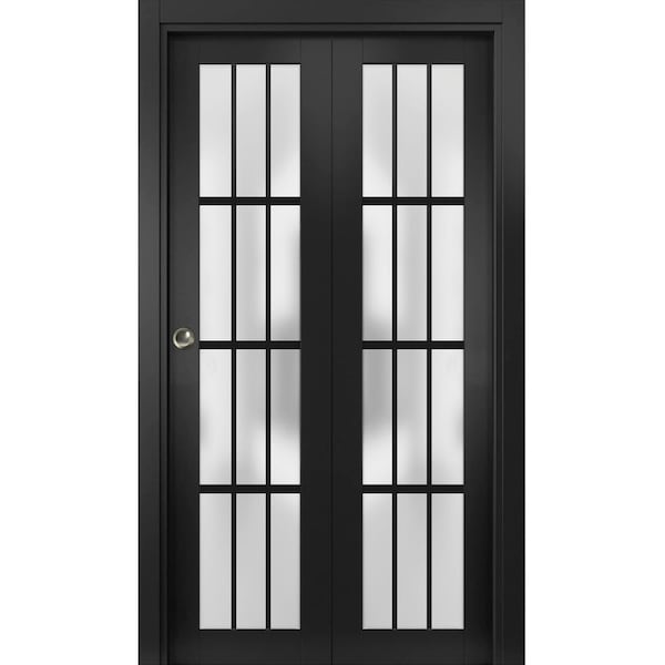 Sartodoors Sliding Closet Bi-fold Doors, Felicia 3312 Matte Black with Frosted Glass, Sturdy Tracks Moldings FELICIA3312BF-BLK-60 x 96 (2* 30x96) - main
