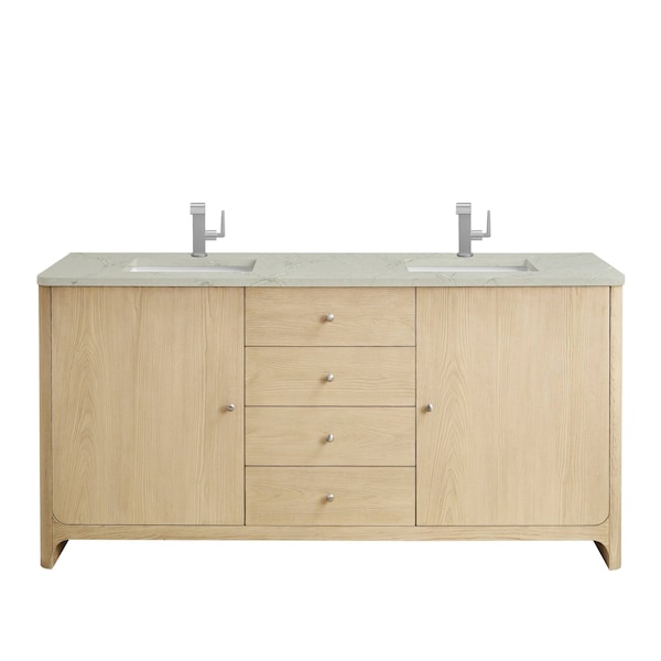James Martin Vanities Gracyn 72 in. Double Vanity, Coastal Driftwood, w/ 3 CM Victorian Silver Quartz Top D125-V72-CSD-3VSL - main