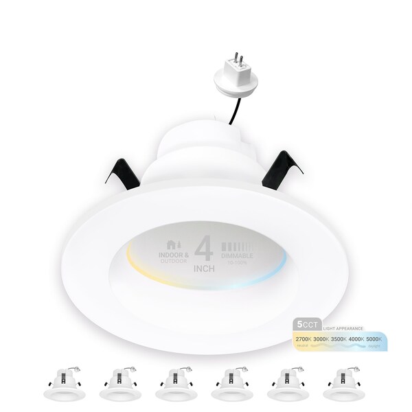 Nuwatt 4 Inch MR16 LED Retrofit 12V Recessed Downlights, 5CCT 2700K-5000K, 600LM, GU5.3 Base, 6PK NW-DL-4-MR16-LV-5CT-WH-6P - main