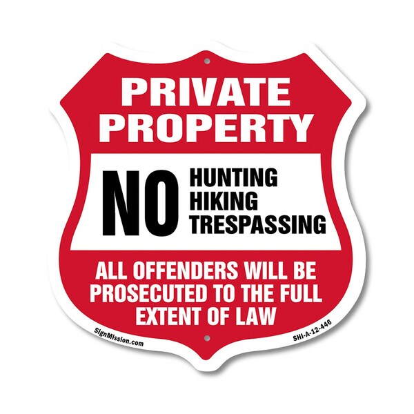 Signmission Private Property Shield Sign No Hunting, 12 Inch X 12 Inch, Aluminum Metal Sign SHI-A-12-446 - main