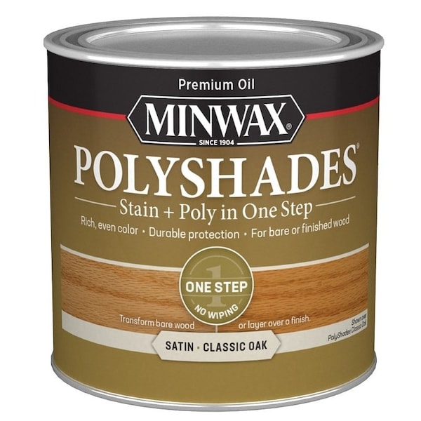 Minwax 213704444 Waterbased Polyurethane Stain, Satin, Liquid, Classic Oak, 0.5 pt, Can 21370 - main