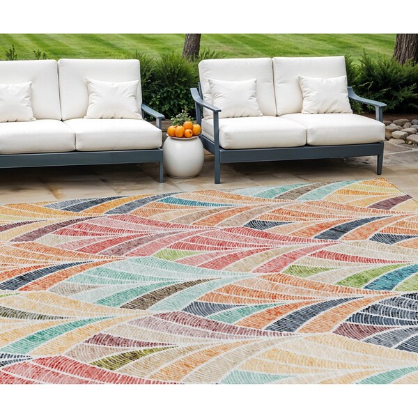 Homeroots 8' X 10' Orange Copper And Gold Geometric Washable Indoor Outdoor Area Rug 589239 - main