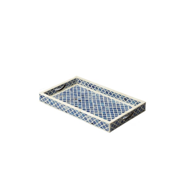 Homeroots 12in Blue Wood Geometric Serving Tray 388897 - main