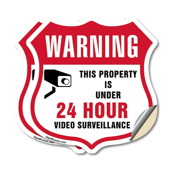 Signmission 24 Hour Surveillance Shield Sign Warning, 6 inch X 6 inch, Vinyl Decal, 2PK SHI-D-2PACK-6-347 - main