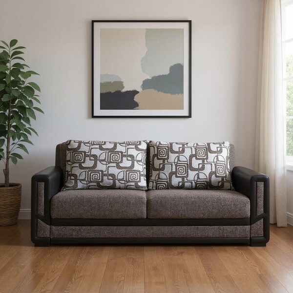 Homeroots 78" Brown Chenille Convertible Futon Sleeper Sofa And Toss Pillows With Storage 607137 - main