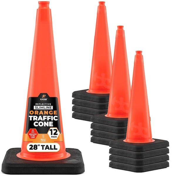 Xpose Safety 28 Inch Multipurpose PVC Orange Traffic Slim Line Cone 10lb base, 12PK OTC28SL-10L-12-X - main