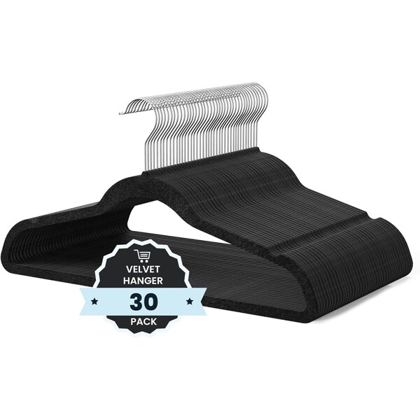 Simple Deluxe HealSmart Velvet Hangers, Space Saving Clothes Hangers for Closet, Black, 30PK HKHANGVELVET30BLK - main