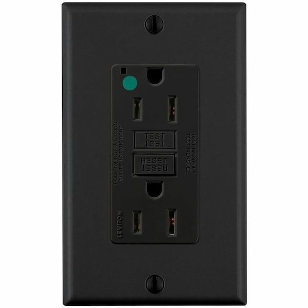 Leviton Extra-Heavy Duty, Hospital Grade, Self-Test GFCI Receptacle, 15 Amp, 125 Volt, Black GFNT1-HFE - main