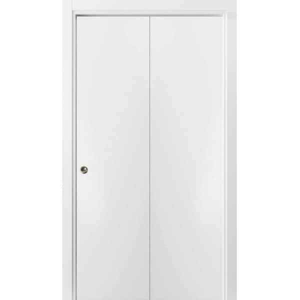 Sartodoors Sliding Closet Bi-fold Doors, Planum 0010 White Silk, Sturdy Tracks Moldings Trims Hardware Set, Wo PLANUM0010BF-WS-36 x 80 (2* 18x80) - main
