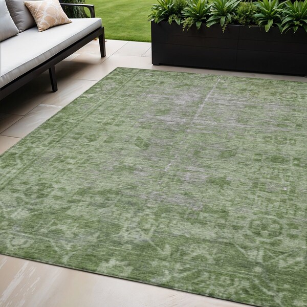 Homeroots 5' X 8' Fern Green Oriental Washable Indoor Outdoor Area Rug 607537 - main