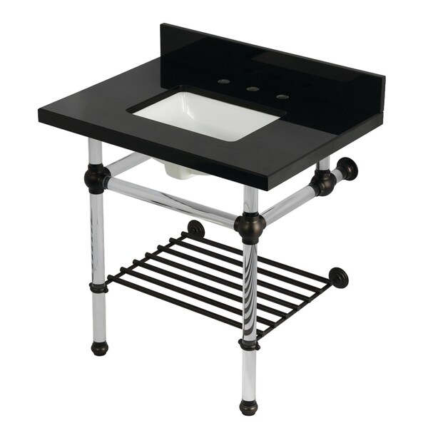 Kingston Brass 30-Inch Black Granite Console Sink with Acrylic Legs and Shelf, 8-Inch, 3-Hole KVPK3030KASQB5 - main