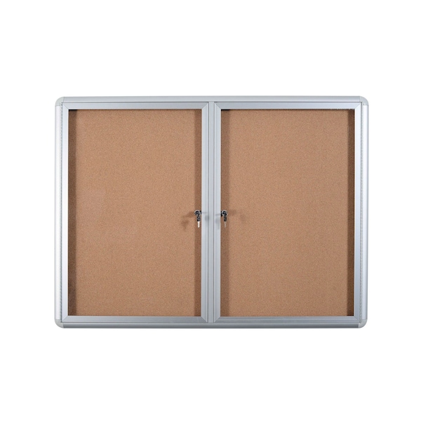 Mastervision Cork Bulletin Enclosed Cabinet, Two Swing Doors, 36" X 60", Alm Frame VT910101720 - main