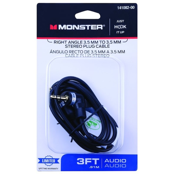 Monster Cable Just Hook It Up 3 ft. L Stereo Plug Cable 3.5 mm 141082-00 - main