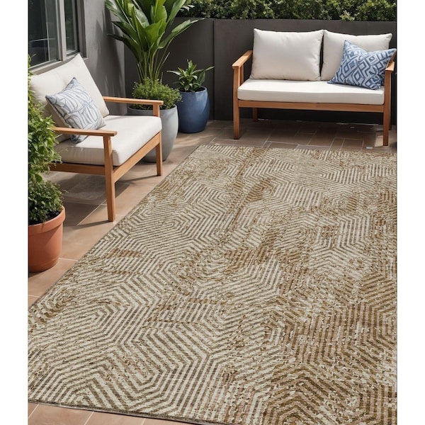 Homeroots 5' X 8' Brown And Beige Geometric Washable Indoor Outdoor Area Rug 594570 - main