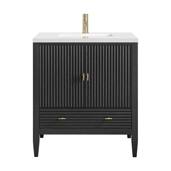 James Martin Vanities Myrrin 30" Sgl Vanity, Carbon Oak w/ Sgl Hole 3 CM White Zeus Silestone Top and Matching Backsplash 485-V30-CBO-1WZ - main