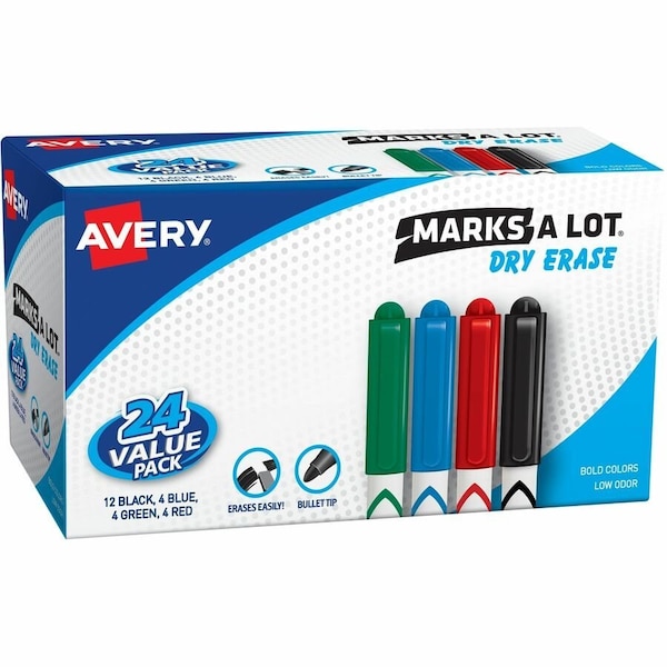 Avery Dry Erase Marker, Bullet, Assorted, PK24 AVE29860 - main