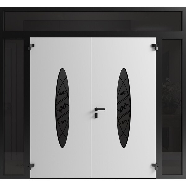 Vdomdoors Front Exterior Prehung Aluminum Double Doors Ronex1277 Black Enamel 2 Sidelights and Top Transom RONEX1277DEXD-BLK-W16+72+16xH96+16-LH-O - main