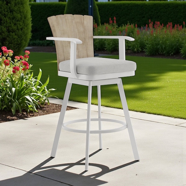 Homeroots 40" Gray Metal Swivel Outdoor Counter Height Bar chair with Footrest 571172 - main