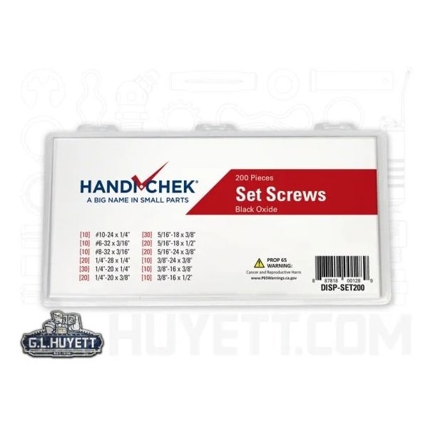 Handi-Chek Set Screw Assortment, Steel, Black Oxide Finish, 200 PCS WWG-DISP-SET200 - main