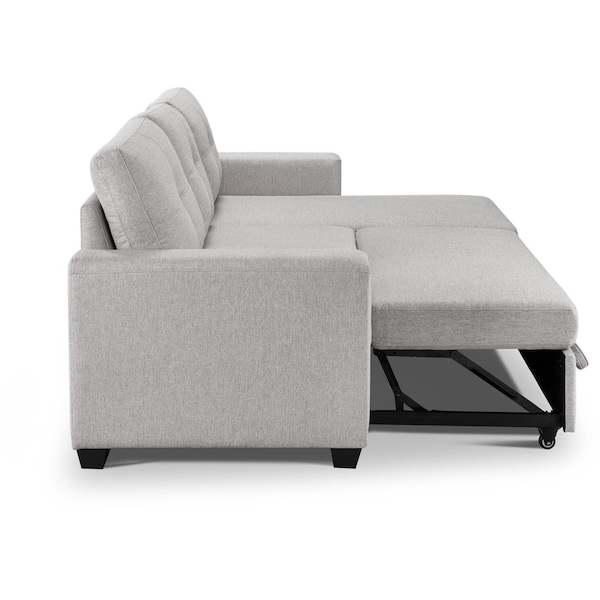 Homeroots 92" Light Gray Polyester Blend Convertible Futon Sleeper Sofa With Black Legs 544958 - main