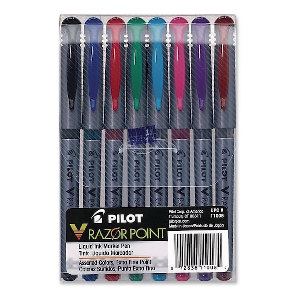 Pilot V Razor Point Liquid Ink Porous Point Pen, Stick, Extra-Fine 0.5 mm, Assorted Colors, 8PK 11008 - main