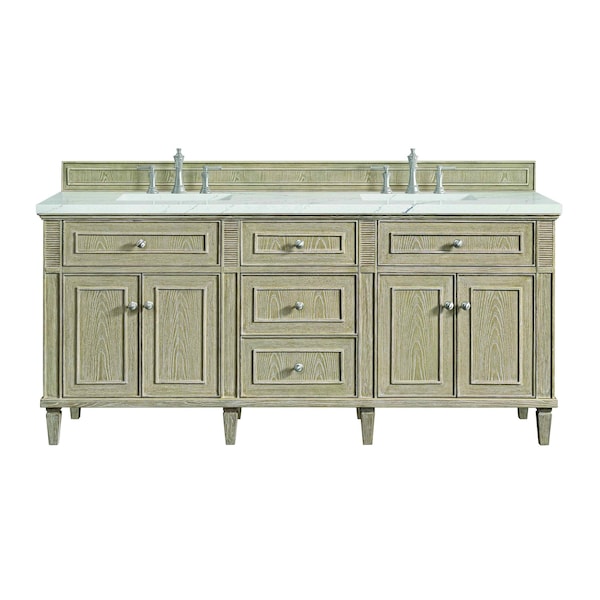 James Martin Vanities Lorelai 72'' D Vanity, Whitewashed Oak w/ Ethereal Noctis Silestone Top w/FreePower Wireless Charger 424-V72-WWO-FENC - main
