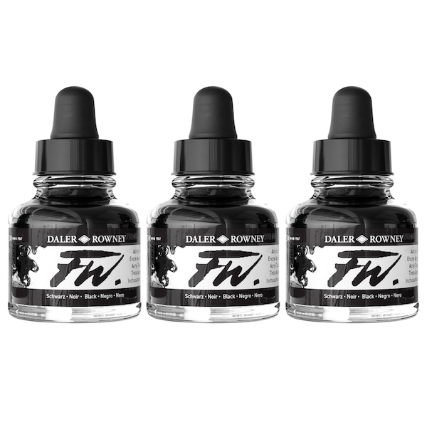 Daler-Rowney FW Acrylic Ink, Black, 29.5ml, 3PK D160029028 - main
