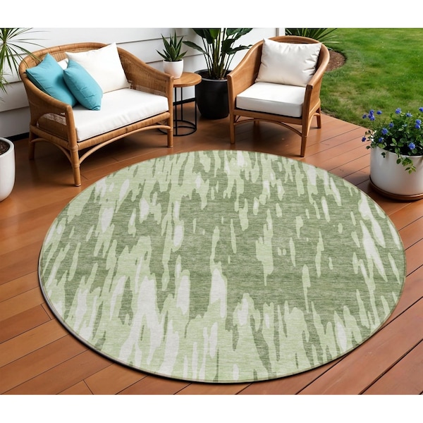 Homeroots 8' Green And Ivory Round Abstract Washable Indoor Outdoor Area Rug 612655 - main