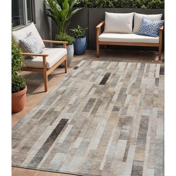 Homeroots 5' X 8' Taupe And Gray Striped Washable Indoor Outdoor Area Rug 615525 - main