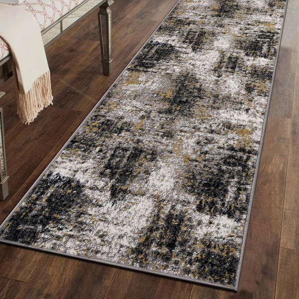 World Rug Gallery Adare Contemporary Abstract Runner Rug 2 ft 7 in x 6 ft Yellow 977YELLOW27X6 - main