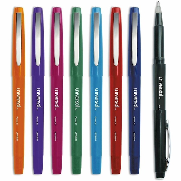 Universal Products Universal Stick Porous Point Pen, Medium 0.7mm, Assorted Ink/Barrel, 8/Pack UNV50504 - main