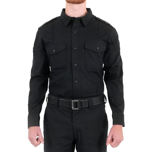 First Tactical Long Sleeve Shirt, 35% Cotton, 65% Polyester, Button, Zipper, 2 Pocket(s), Black, M 111011 - main
