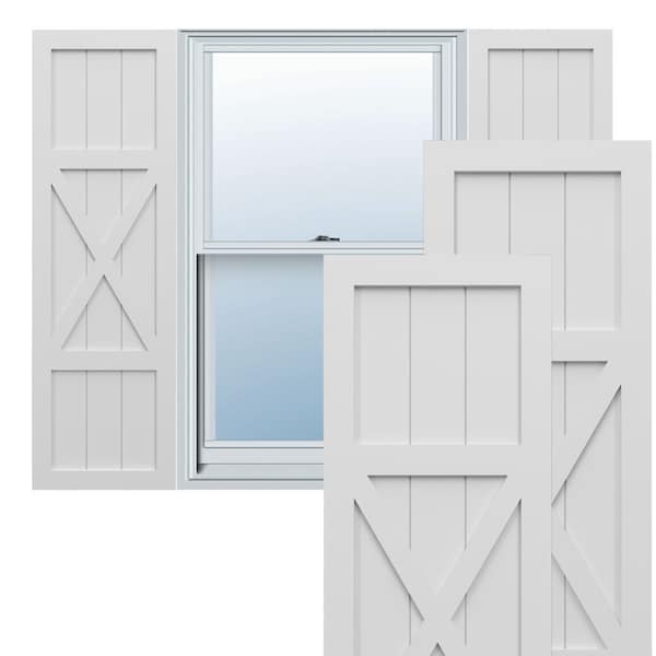 Ekena Millwork True Fit PVC Center X-Board Farmhouse Fixed Mount Shutters, White , 12W x 42H, PR TFP107FH12X042WH - main