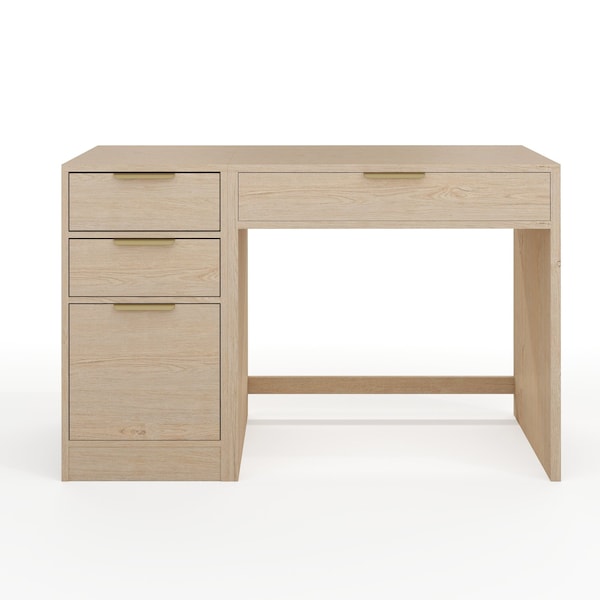 Martha Stewart Kayden Single-Drawer Desk w/3 Drawer File Cabinet in Light Natural w/Brushed Gold Hardware KHO-23042-TBFC-LNT-GLD-MS - main