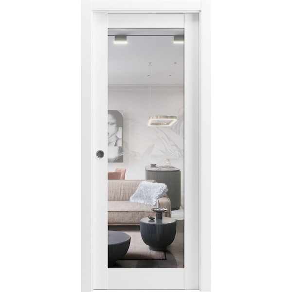 Sartodoors Sliding French Pocket Door, Lucia 1299 White Silk with Mirror, Kit Trims Rail Hardware, Solid Woo LUCIA1299PD-WS-18 - main