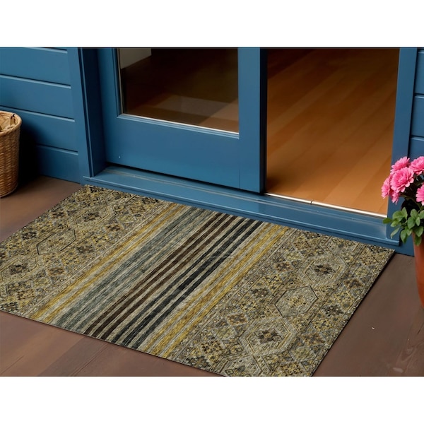 Homeroots 3' X 5' Gray Gold And Brown Medallion Washable Indoor Outdoor Area Rug 615902 - main