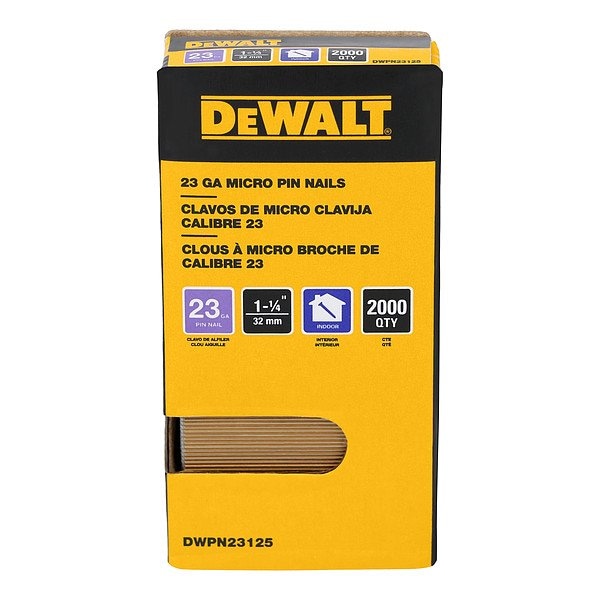 Dewalt Pin Nails, 1 1/4 in L, 23 ga, Galvanized, Headless Head, 0 Degrees, 2000 PK DWPN23125 - main