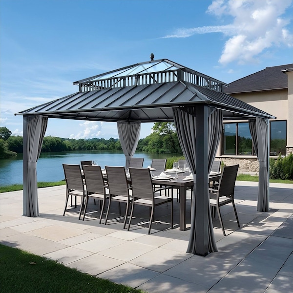 Sunjoy 14x12 Kingston PC Top Rectangular Gazebo Grey A10204386100 - main