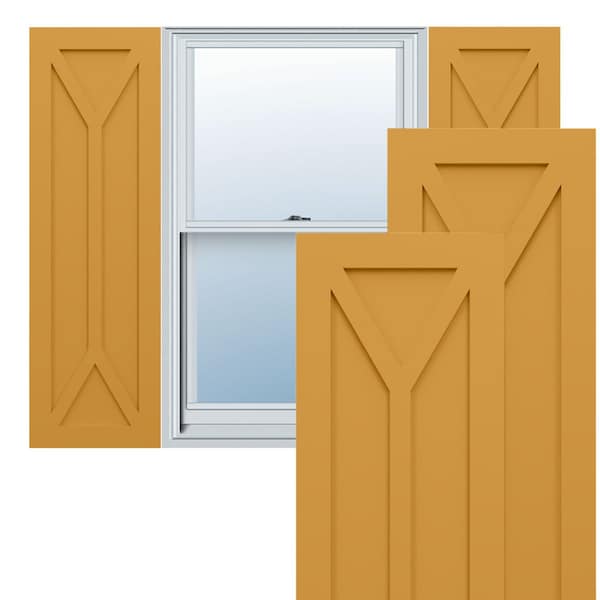 Ekena Millwork True Fit PVC San Carlos Mission Style Fixed Mount Shutters, Turmeric, 18W x 44H, PR TFP001SC18X044TU - main