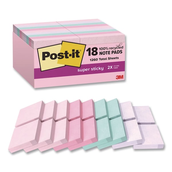 Post-It Notes in Wanderlust Pastels Collection Colors, 1.88" x 1.88", Assorted Colors, 70 Sheets/Pad, 18PK 622-18SSNRP-CP - main