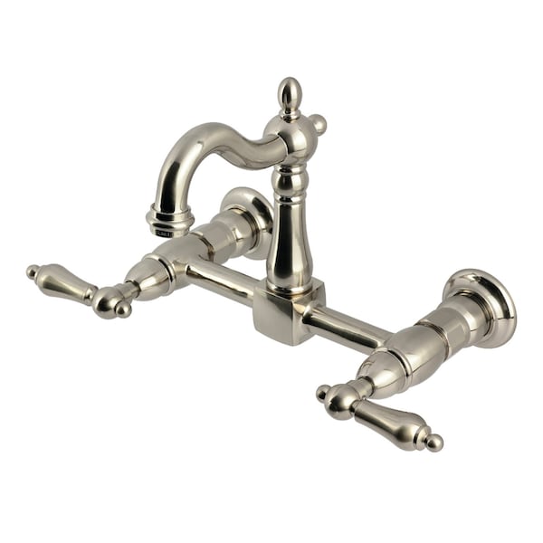 Kingston Brass Two-Handle Wall Mount Bridge Kitchen Faucet, Brushed Nickel KS2448AL - main