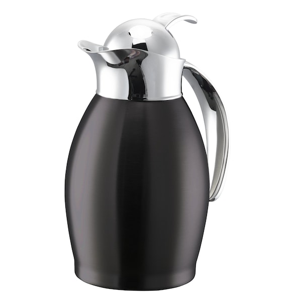 Service Ideas Nicollet Series 0.6-Liter Stainless Vacuum Insulated Carafe with Push Button Lid in Black Onyx NIC06BSPBBX - main
