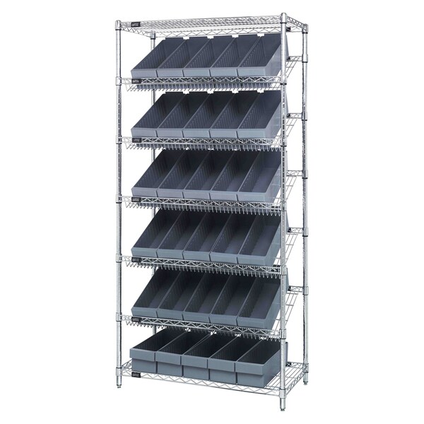 Quantum Storage Systems WIRE SHELVING UNIT W/30 GRAY BINS WRS-7-602GY - main
