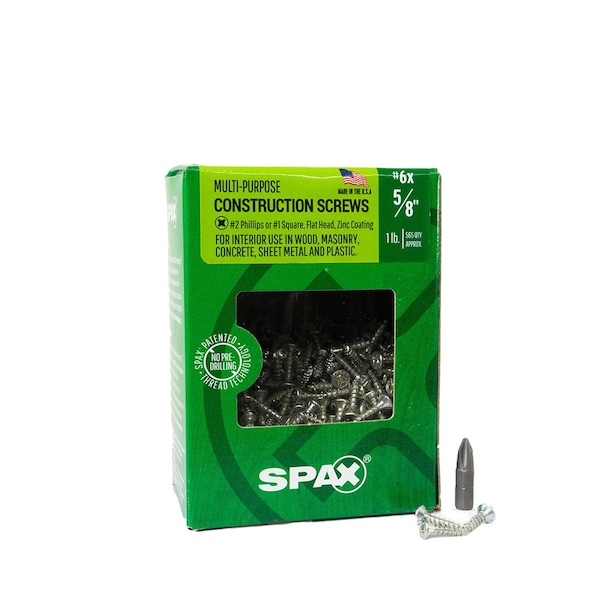 Spax #6 x 5/8 in Interior Wood Screws Construction Flat Head Phillips Square Unidrive, 582PK 4101010350164 - main