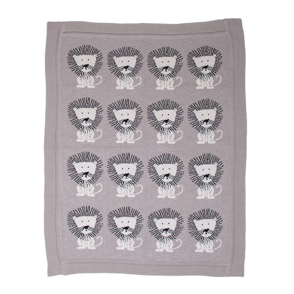 Homeroots Grey Lots Of Lions Woven Knitted Baby Blanket 383158 - main