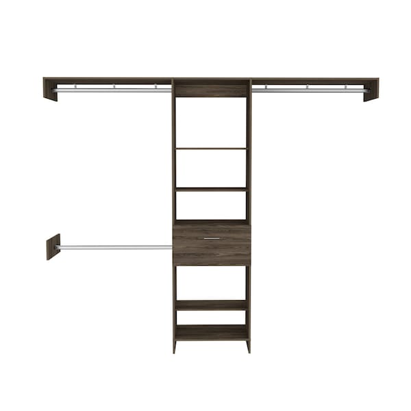 Homeroots 98" Dark Brown Wood And Metal Closet System 478421 - main
