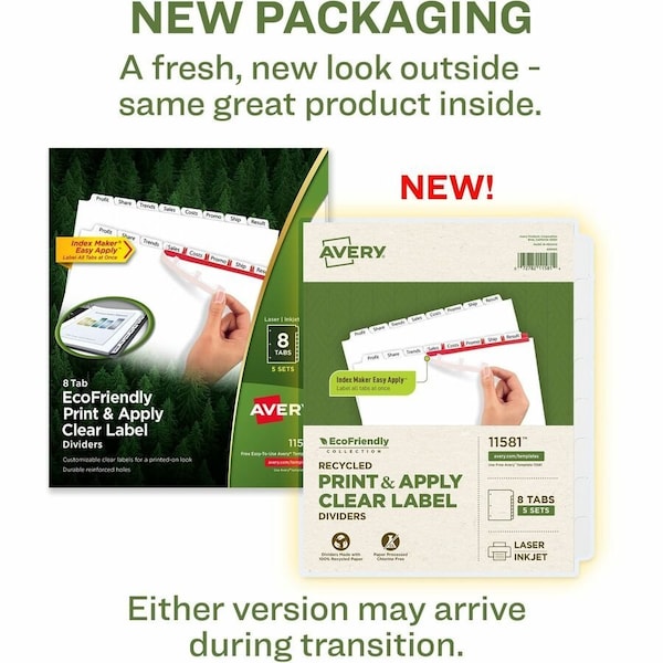 Avery Dividers, Index, Clr, 8Tab, 5St 8PK AVE11581 - main
