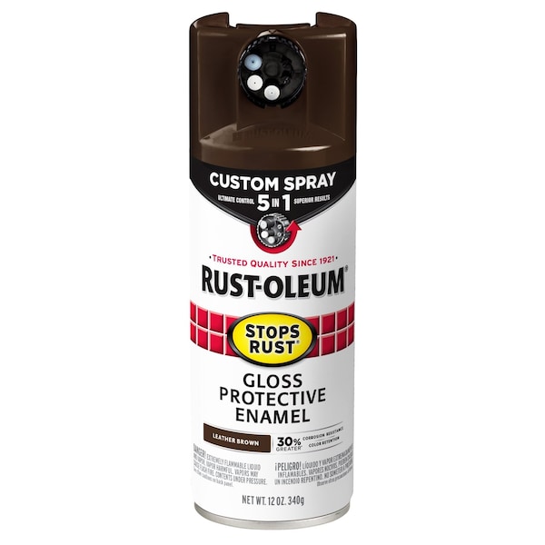 Rust-Oleum Rust Preventative Spray Paint, Leather Brown, Gloss, Solvent, 12 Oz 376892 - main