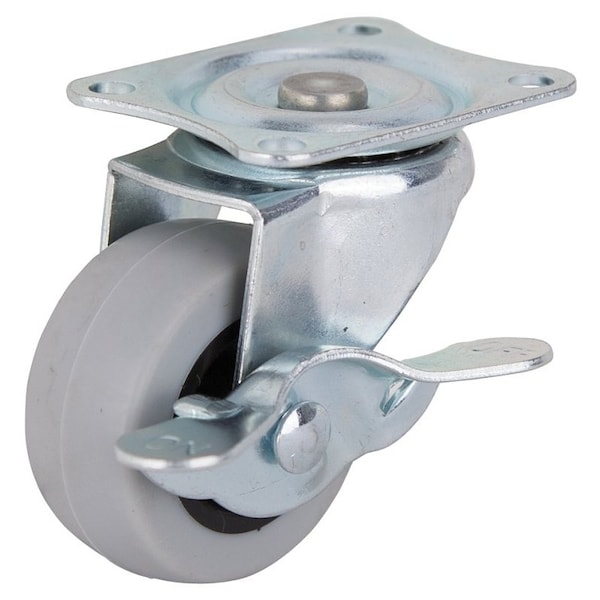 Prosource Swivel Caster with Brake, 2 in Dia Wheel, 23 mm W Wheel, Thermoplastic Rubber Wheel, Gray, 105 lb JC-N05-G - main