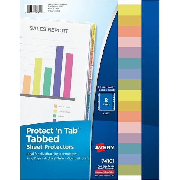 Avery Dennison Avery Protect 'n Tab Top Loading Sheet Protector, 8-1/2"W x 11"H, Clear, 8 Tabs/Set 74161 - main